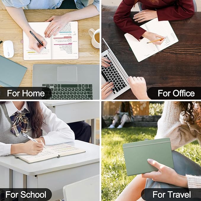 EMSHOI A4 College Ruled Notebook Journal- 400 Pages (200 sheets), 7mm Spacing & Vegan Leather Cover for Work, School, Bible Study, Bullet Journaling- with Sticky Notes, Pocket & Pen Holder - Orange