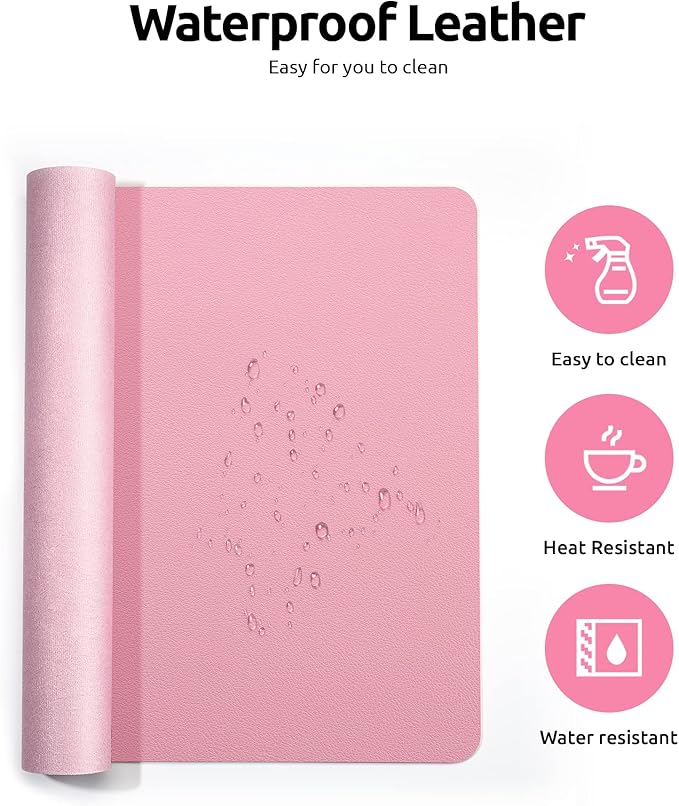 YSAGi Leather Desk Pad Protector, Large Mouse Pad, Non-Slip PU Leather Desk Blotter, Laptop Desk Pad/Mat, Waterproof Writing Pad for Office and Home (23.6" x 13.8", Pink)