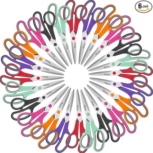 24 Pack Scissors, Rkqoa 8" All Purpose Classroom Scissor Bulk Comfort-Grip Sharp Shears for Office School House Sewing Fabric Craft Supplies, High/College School Teacher Student Scissors