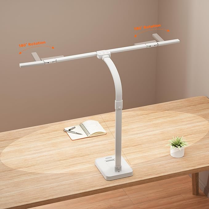 LED Desk Lamp for Home Office - 24W Bright Double Head Desk Light with Clamp Eye Caring Architect Task Light 25 Lighting Modes Adjustable Flexible Gooseneck Lamp (All White)