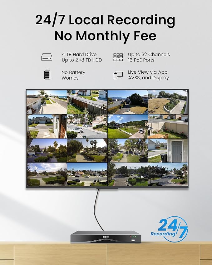 ZOSI 4K PoE Security Camera System, 16 Port 32CH 8MP NVR - Image 3