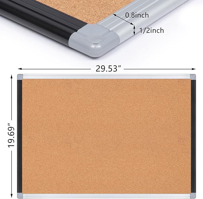 Board2by 2 Pack Cork Bulletin Board 20" x 30", Black/Silver Aluminium Framed Corkboard, Office Board for Wall Decor, Large Wall Mounted Notice Pin Board with 36 Push Pins for School, Home & Office