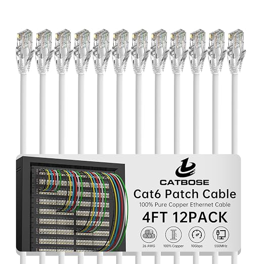 4 Feet Cat6 Patch Cables, Solid Pure Copper Patch Cord, Cat 6 Ethernet Cable by CatBose