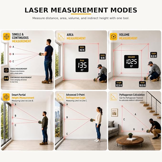 4-in-1 Digital Laser Tape Measure, 16FT Measuring Tape, 328ft Laser Distance - Image 8