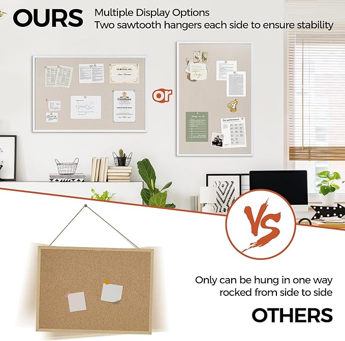 Fun Memories Cork Board Bulletin Board for Office, 24" x 36" Oak Wooden Framed Corkboard, Wall Mounted Notice Pin Board for School Home & Office, White