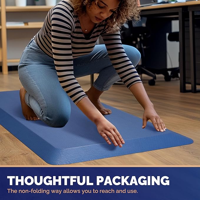 Anti Fatigue Mat Floor Kitchen Mat, FEATOL Standing Desk Mat Foam Cushioned Anti Fatigue Mats Comfort Standing Pad 9/10 Inch Thick (20" x 32", Blue)