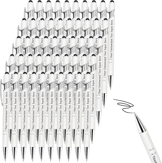 50-500 Pcs Personalized Ballpoint Pen Custom Pens Free Engraved Bulk with Name Logo Soft Black Ink Stylus with Touch Metal Office Gift for Anniversaries Graduations Birthdays