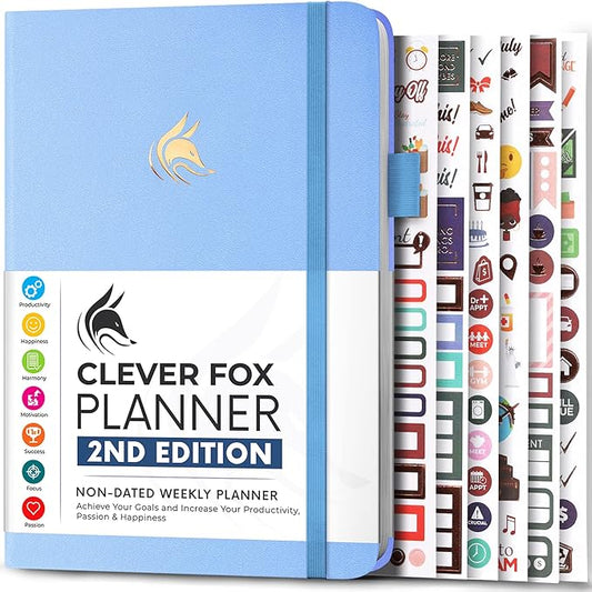 Clever Fox Planner 2nd Edition – Colorful Weekly & Monthly Goal Planner, Time Management & Productivity Organizer, Undated, A5 (Periwinkle)