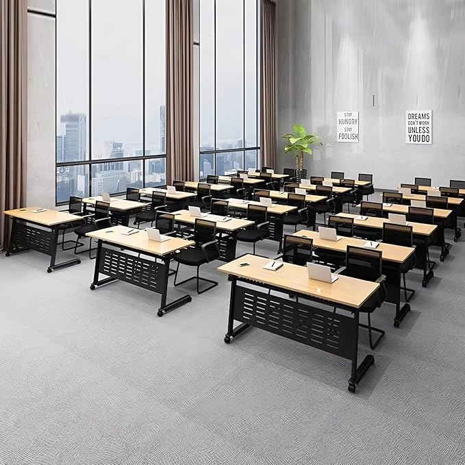 Foldable Conference Table, Folding Conference Room Table with Wheels, Modern Rectangle Flip Top Mobile Training Table for Office Room Classroom (2pack 63in)