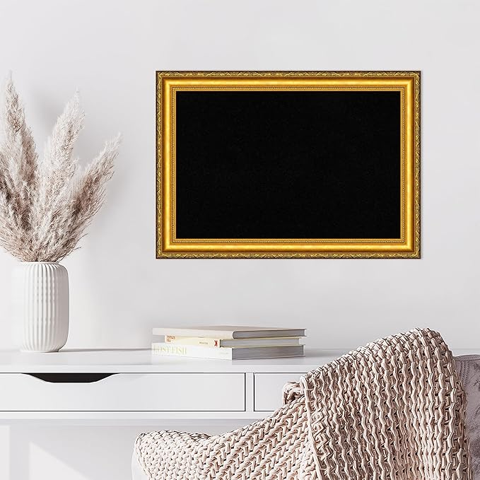 Amanti Art Black Cork Board for Wall, 20x28 Vision Board with Gold Wood Frame, Medium Corkboard Office Decor for Home Organization, Traditional Corkboard Pinboard to display items for home