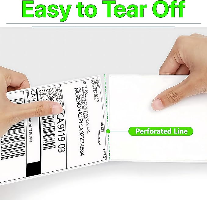 Fanfold 4 x 6 inch Thermal Labels Stack Direct White Strong Adhesive Perforated Postage Shipping Printer Compatible with Zebra SNBC Epson Rollo (500, Fanfold)