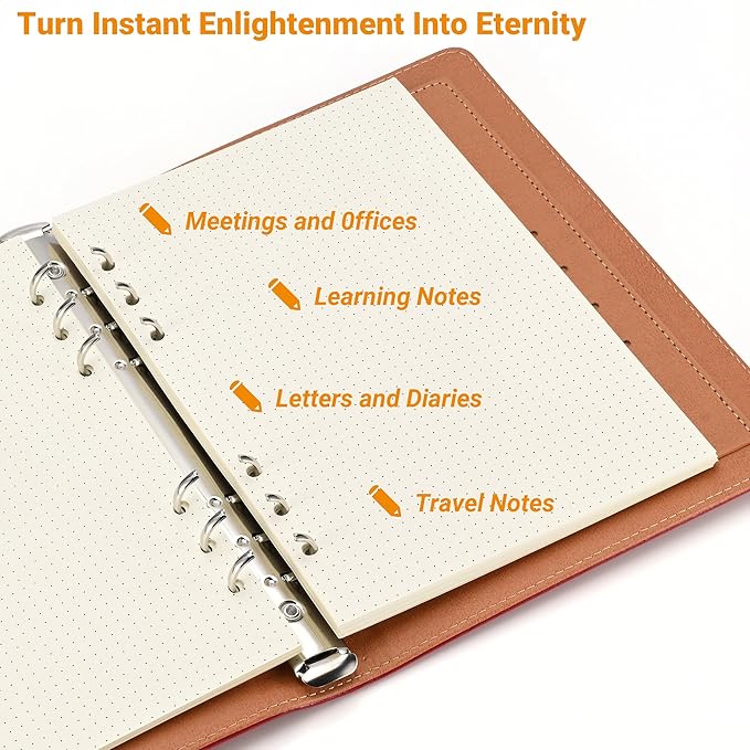 A5 Dot-Ruled Refill Paper, 100gsm Thick Beige No-Bleed Sheets (2 Packs, 80 Sheets Each), Pre-Punched – Fits A5 6-Ring Binders for Office, School & Teachers