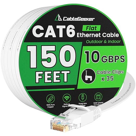 Cat 6 Ethernet Cable 150 ft, Indoor&Outdoor, High Speed 10Gbps Internet Network by CableGeeker