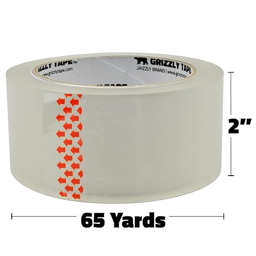 Grizzly Power Clear Packing Tape Refill Rolls for Shipping, Moving, Packaging - True 2 Inch x 65 Yards, 3 Inch Core, 2.8mil Thick, 36 Rolls Bulk Case
