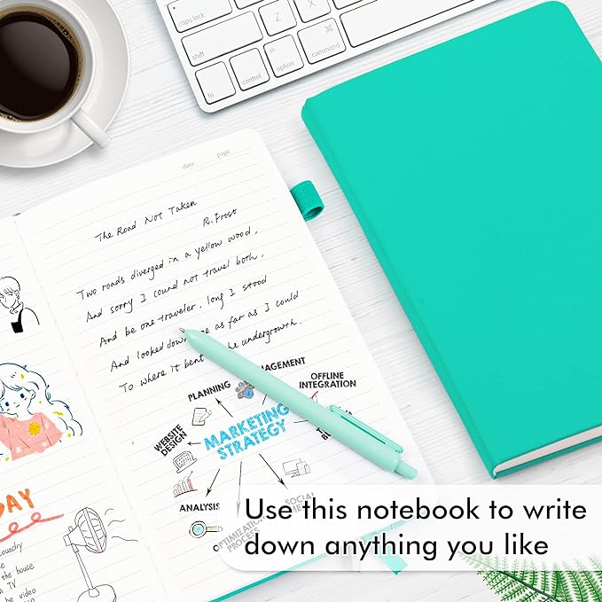 feela 3 Pack Notebooks Journals Bulk, Hardcover Notebook Classic Ruled Lined Journals with Pen Holder for Women Girls School Business Supplies, with 3 Black Pens, 120 GSM, 5.1”x8.3”, A5, Aqua