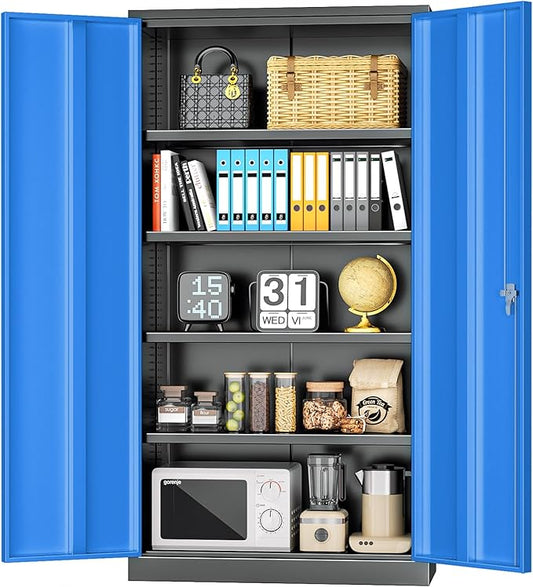 INTERGREAT Garage Storage Cabinets with Doors and Shelves,72" H Steel Locking Cabinets Storage with Lockable Door,Metal Storage Cabinet for Home Office,Warehouse,School,Black Blue