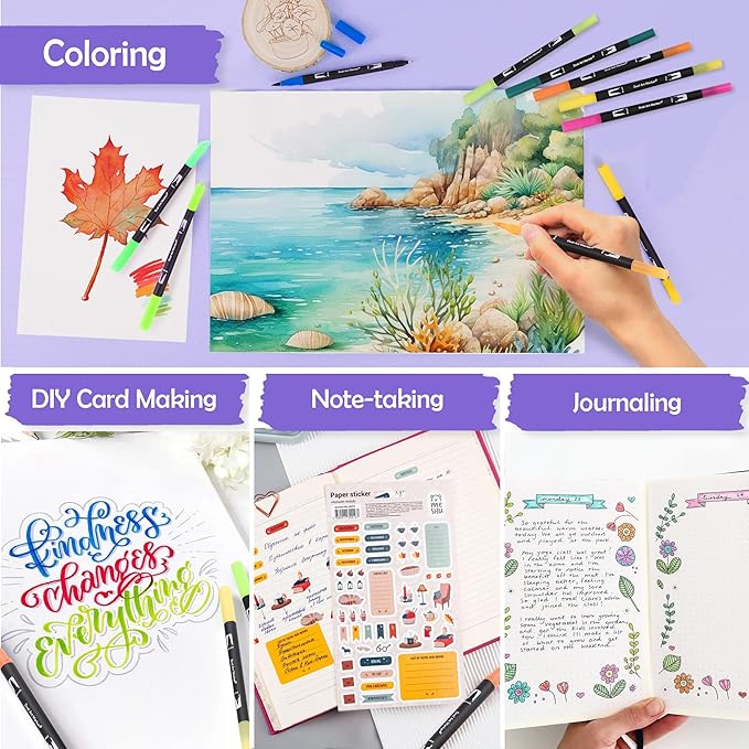 168 Colors Brush & Fine Dual Tip Watercolor Markers Set for Kids Adults Coloring Books No Bleeding Paint Pens For Drawing Note taking Planner Calligraphy Journaling Card Making Art Supplies