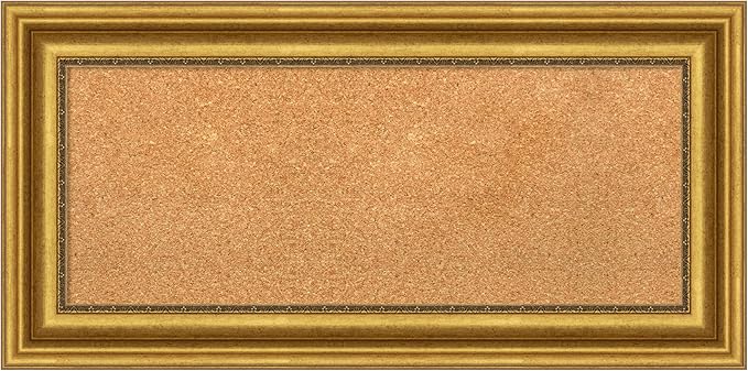 Amanti Art Natural Cork Board for Wall, 18x36 Vision Board with Gold Frame, Medium Corkboard Office Decor for Home Organization, Traditional Corkboard Pinboard to display items for home organization