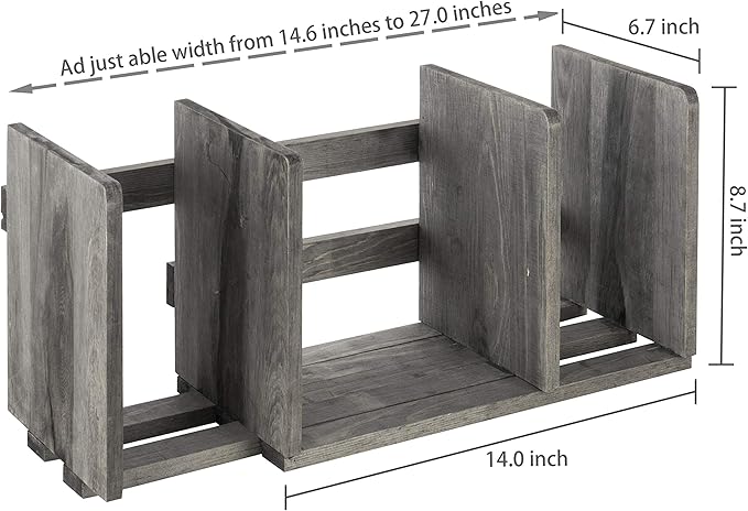 MyGift Barnwood Gray Wood Desktop Bookshelf Organizer, Expandable Adjustable Display Shelf Book Rack