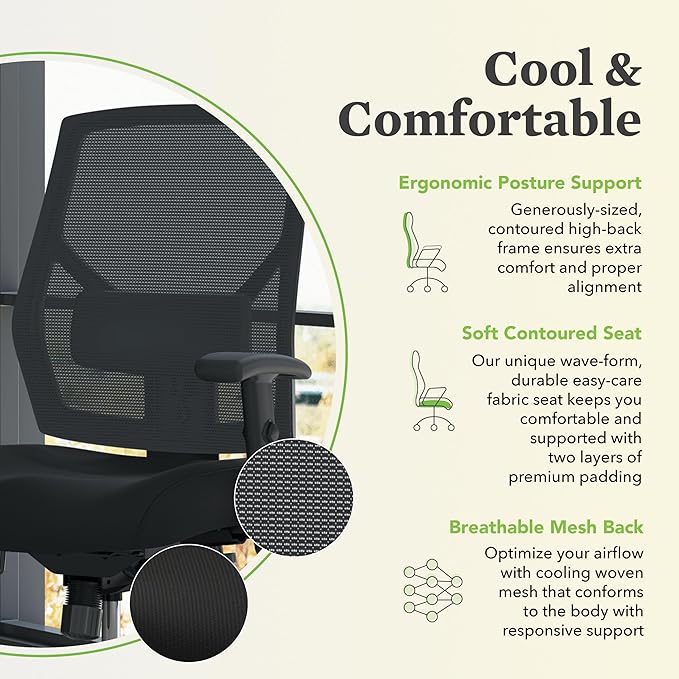 HON Crio High Back Office Chair, Ergonomic Office Chair with Adjustable Arms and Back Support, 360 Swivel, ASynchro-Tilt Recline, Black