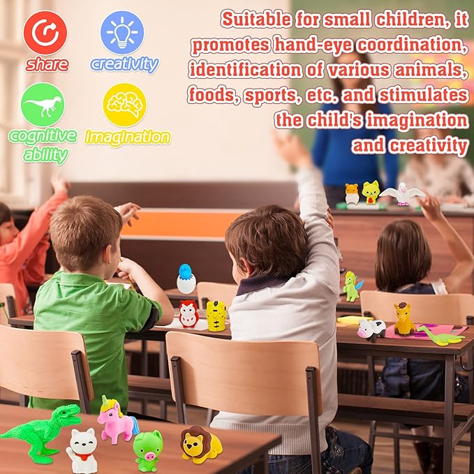 90Pcs Animal Erasers Bulk Cute Desk Pets Kids Puzzle Erasers Take Apart Cool 3D Eraser Mini Pencil Eraser Fun Party Favors for School Supplies Classroom Rewards Easter Egg Fillers Gifts