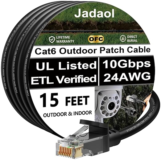 Jadaol Cat 6 Ethernet Cable 15ft, Outdoor&Indoor, 10Gbps Support Cat8/7 Network by Jadaol