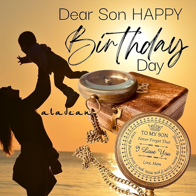 Gift for Son from Mom Dad | Engraved Compass 2" - Father to Son Gifts, Mom to Son Gifts for Graduation 2025, Birthday Baptism Confirmation Communion