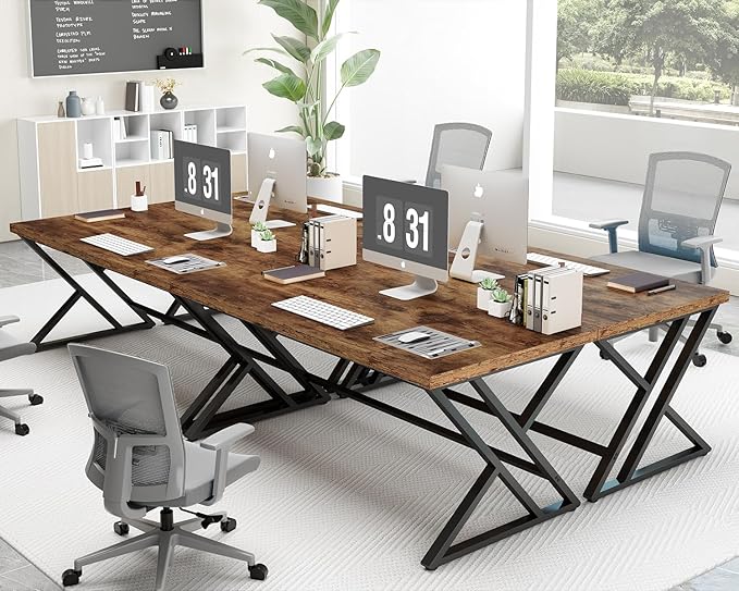 LVB Rustic Wood Computer Desk, Metal Home Executive Office Desk, Industrial Large Gaming Writing Desk, Wooden Student Study Computer Table for Bedroom Living Room, Rustic Brown, 60 Inch