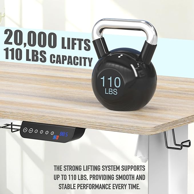 SHW 55 x 28 Inches Electric Height Adjustable Standing Desk with Drawer and Memory Preset, Maple