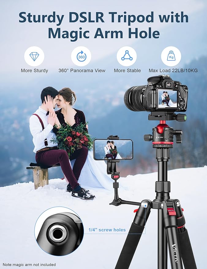 78" Porfessional Tripod for Camera & Phone, Victiv Aluminum Camera Tripod - Image 2