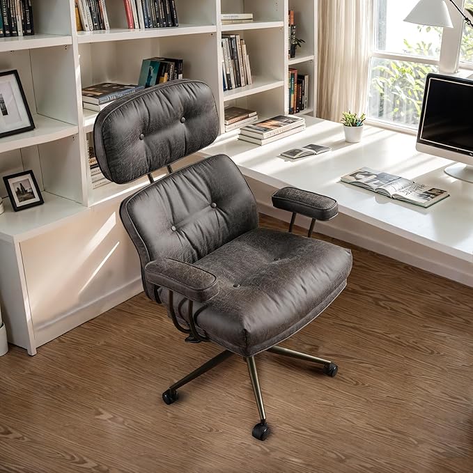 Faux Leather Executive Office Chair - Big and Tall Ergonomic Home Office Chair,Reclining Computer Desk Chairs with Lumbar Support,Adjustable Task Swivel Rolling PC with Wheels,Grey,Suede