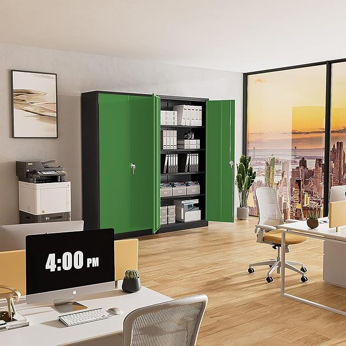Greenvelly Metal Storage Cabinet,72" Steel Storage Cabinets with Doors and Adjustable Shelves, Metal Tool Cabinets, Locking File Cabinet for Home Office, Garage, School (Black Green36 Wx18 D)