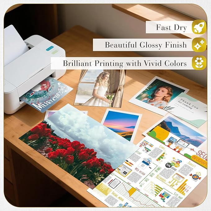A-SUB Inkjet Glossy Photo Paper 8.5X11 Inches 48lb 180gsm Professional Glossy Photographic Paper for Inkjet Printers Dye Ink 100 Sheets