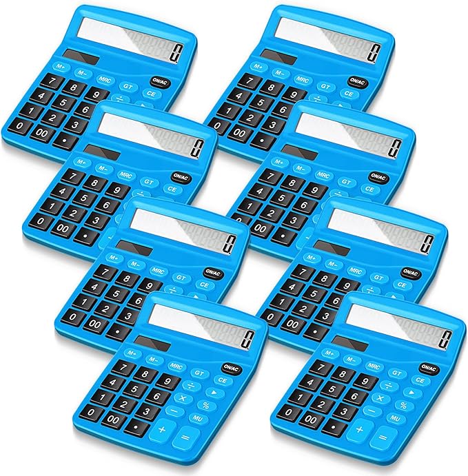 Konohan 8 Pieces 12-Digit Calculator, Solar Basic Desktop Calculator Large Display Electronic Dual Power Handheld for Home Office School(Dark Blue)
