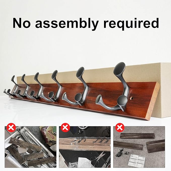 SKOLOO 36-Inch Cherry Wood Coat Rack Wall Mount with 6 Triple Hooks - Ideal for Family Entrances, Classrooms, and Pet Supplies Storage - Perfect Coat Hooks for Wall