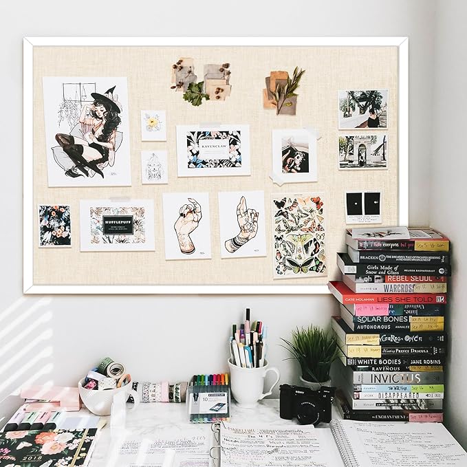 Miratino Large Bulletin Board, 36 /inchesx 24/inches White Cork Boards for Walls with Frame, Pin Display Board Vision Board for Home School Office Decor