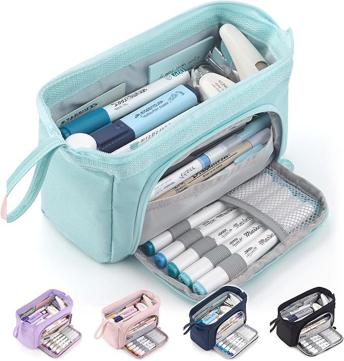 HVOMO Pencil Case Large Capacity Pencil Pouch Handheld Pen Bag Cosmetic Gift for Office School Teen Girl Boy Men Women Adult (Blue)
