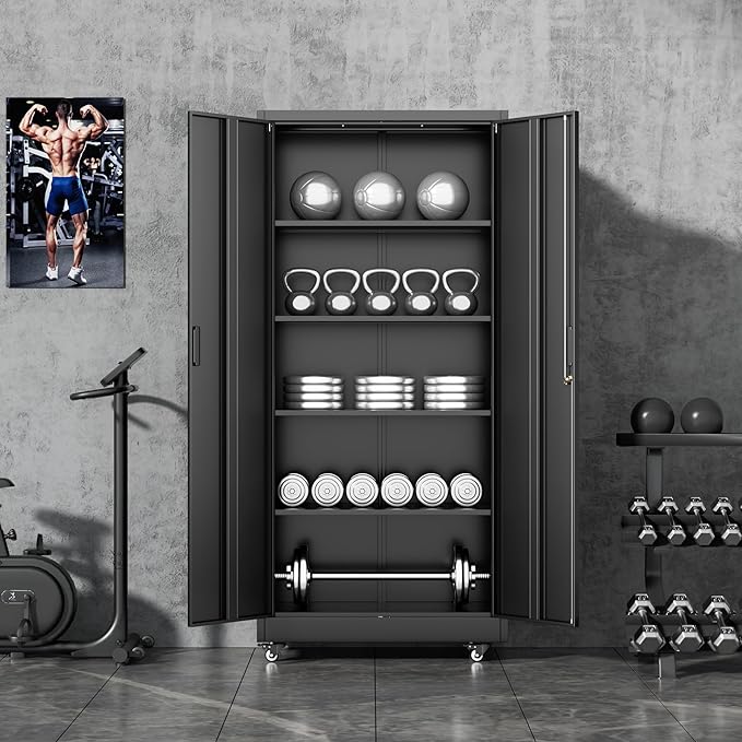 INTERGREAT Rolling Storage Cabinet, 73" Tall Lockable Tool Cabinet with Pegboard and Shelves, Heavy-Duty File Cabinet with Wheels for Garage, Basement, Warehouse, Black