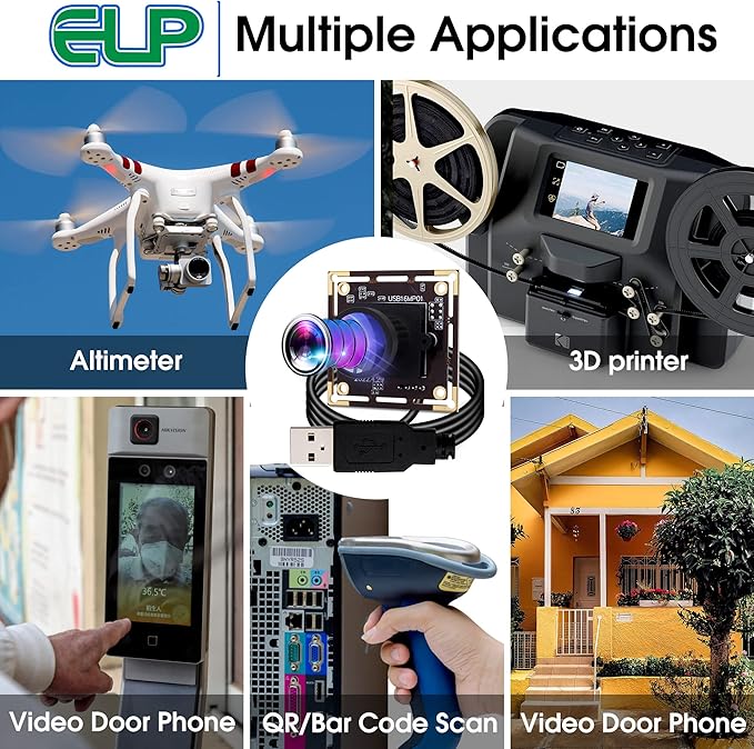 ELP 16MP Wide Angle USB Camera Module for Raspberry Pi and Computer 4K Mini UVC USB2.0 Video Webcam Board with 118degree No Distortion Lens IMX298 Industrial PC Lightburn Camera for Laptop,Jetson Nano