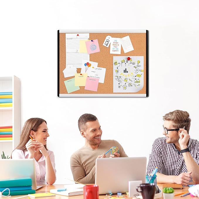 Amazon Basics Cork BulletinBoard, 23" x 17", Pin Board for Office & Home with Aluminum/Plastic Frame, 3 Pack