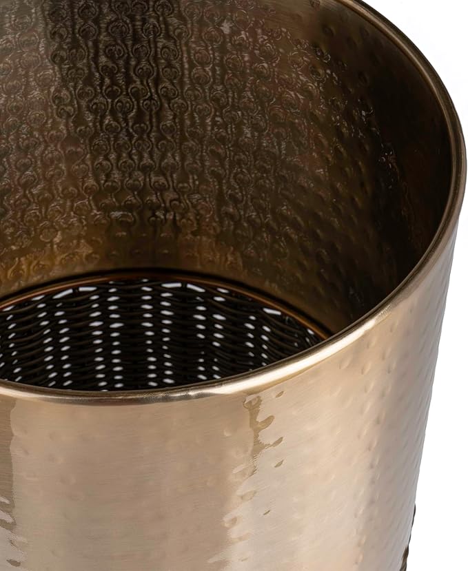 happimess HPM1102A Asher Modern 4.13-Gallon 2-Tone Faux Wicker/Metal Cylinder Waste Basket, Bronze/Coffee for Home, Bathroom, Living Room, Office, Bedroom, Kitchen