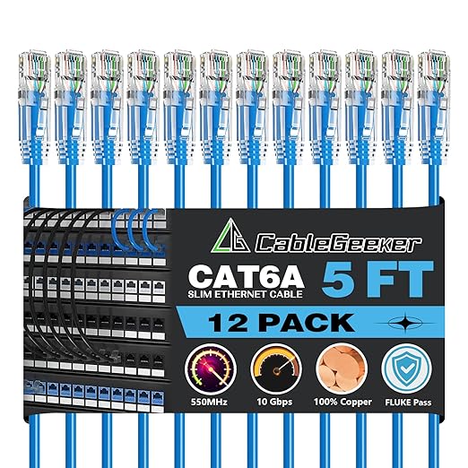 CableGeeker Patch Cables Cat6a 5ft Slim, Cat6 Ethernet Patch Cable 10G Support by CableGeeker