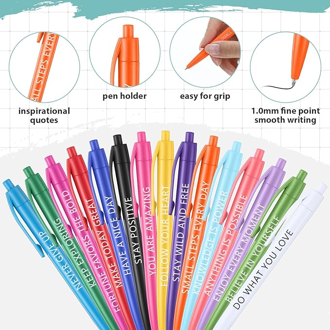 90 Pcs Ballpoint Motivational Pen Inspirational Quotes Black Ballpoint Gel Ink Pens Bulk for Coworkers Retractable Rolling Ball Ballpoint Pens for Party Favors Back to School Gifts Supplie