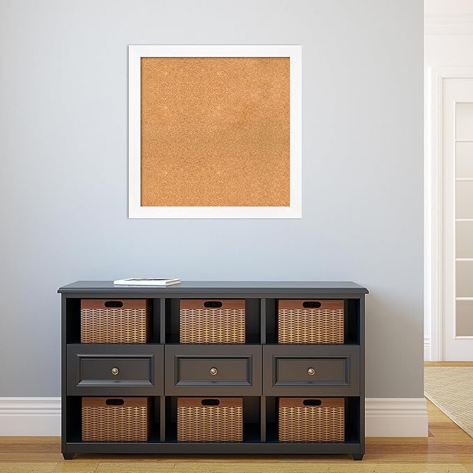 Amanti Art Natural Cork Board for Wall, 29x29 Vision Board with White Frame, Large Corkboard Office Decor for Home Organization, Modern Corkboard Pinboard to Display Items for Home Organization in