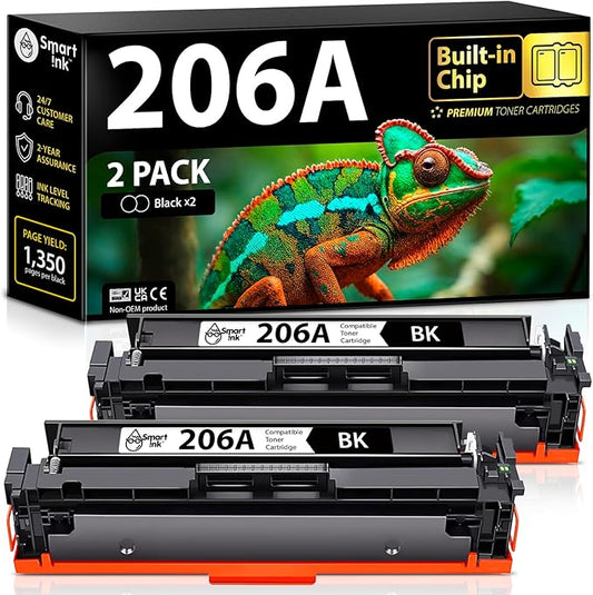Smart Ink Compatible 206A Toner Cartridge Replacement for HP 206A Toner Cartridges (2 Black Combo Pack) 206X with Chip to use with Color Laserjet Pro MFP M283fdw M283cdw Laserjet Pro M255dw M255nw