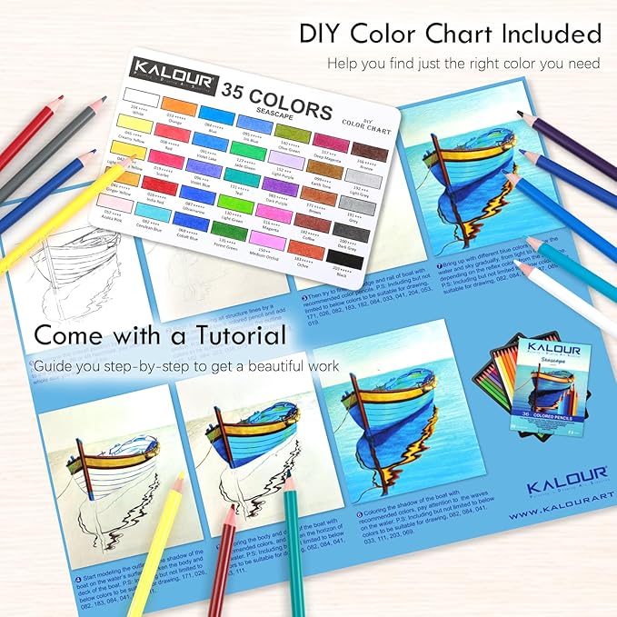 KALOUR PDAS 36-piece Blue Seascape Colored Pencil Set, Pre-sharpened Wooden Colored Pencils for Adults Artists Beginners Coloring Books Drawing & Sketching