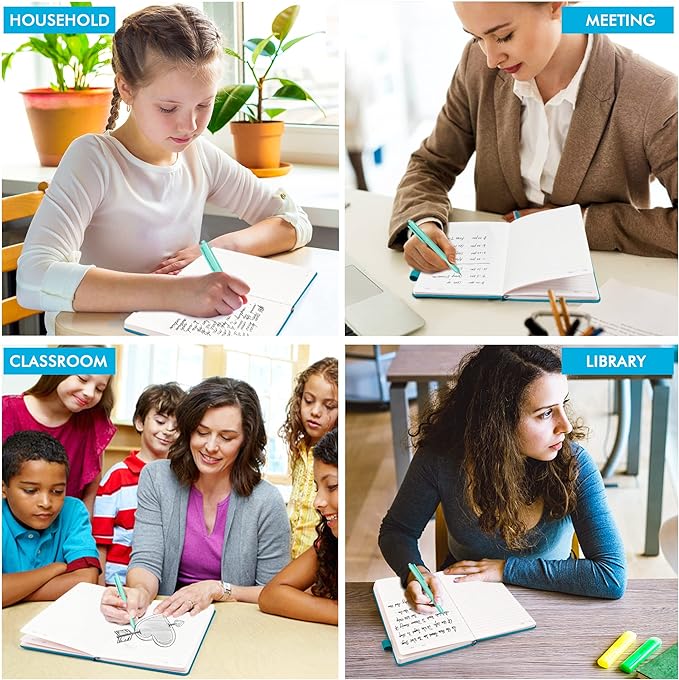 feela 12 Pack Notebooks Journals Bulk, Hardcover Notebook Classic Ruled Journal Set with Pen Holder for School Business Work Travel Writing, with 12 Black Pens, 120 GSM, 5.1”x8.3”, A5, Teal