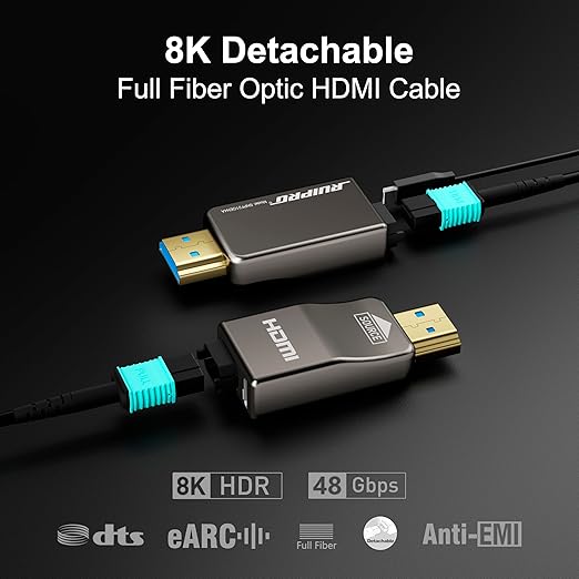 RUIPRO 8K Detachable Full Fiber Optic Armored HDMI 2.1 Cable 25FT, Ultra High - Image 2