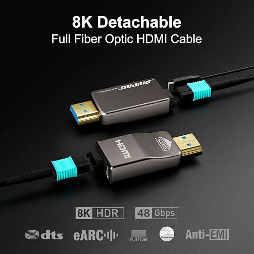 RUIPRO 8K Detachable Full Fiber Optic Armored HDMI 2.1 Cable 40FT, Ultra High - Image 2