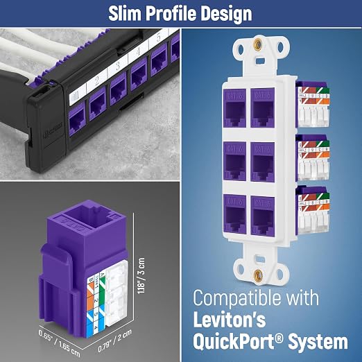 Everest 90° Angled RJ45 Cat6A Keystone Jacks 20-Pack in Purple - Image 6